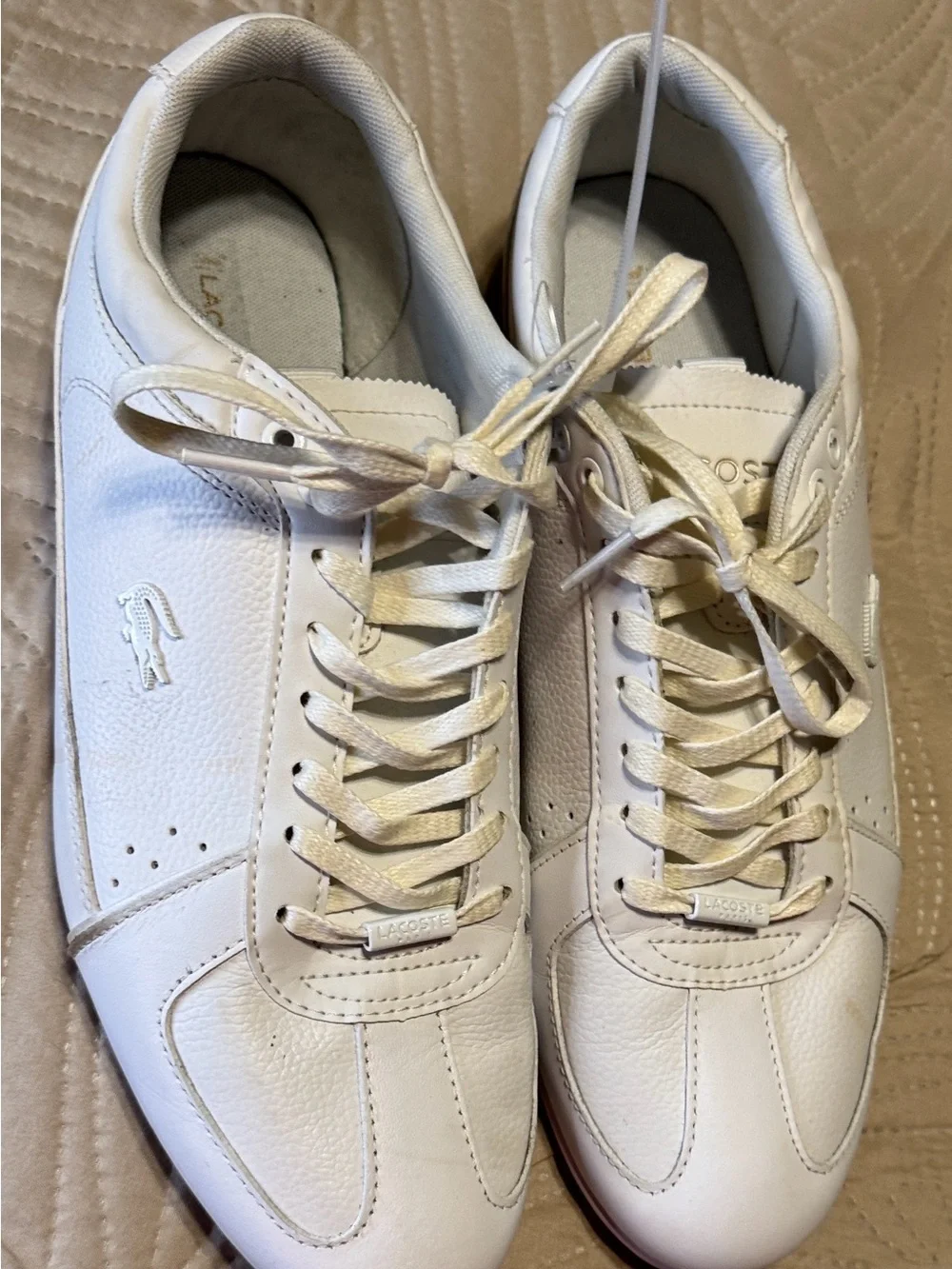 Lacoste Men’s White Leather Sneakers - Classic Tennis Style Sz 8.5